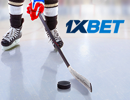 1xBet کا لوگو اور ہاکی کا ایک منظر