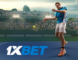 ٹینس کا منظر اور 1xBet کا لوگو