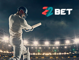 ایک کرکٹ منظر اور 22Bet لوگو.