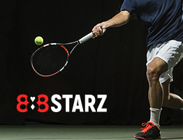 ٹینس کا منظر اور 888Starz کا لوگو۔