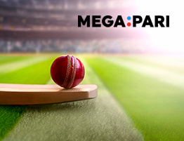 ایک کرکٹ منظر اور Megapari لوگو۔