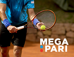 ٹینس کا منظر اور Megapari کا لوگو۔