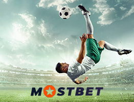 اایک فٹ بال منظر اور Mostbet لوگو