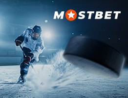 ہاکی کا منظر اور Mostbet کا لوگو