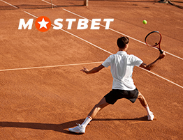 ٹینس کا منظر اور Mostbet کا لوگو