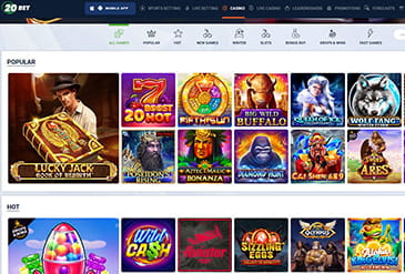 20bet کی گیم سلیکشن 